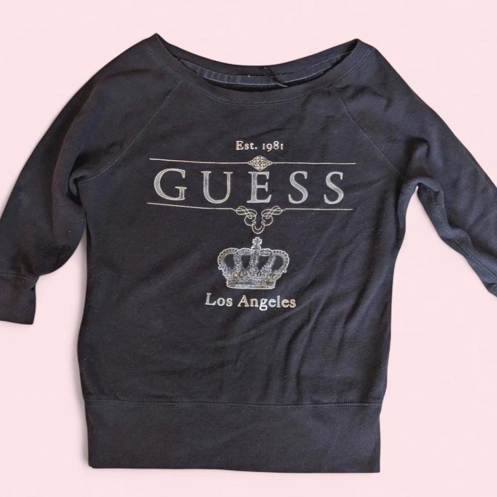 GUESS Black Logo Crown Crewneck Sweatshirt Womens Medium Y2K Streetwear